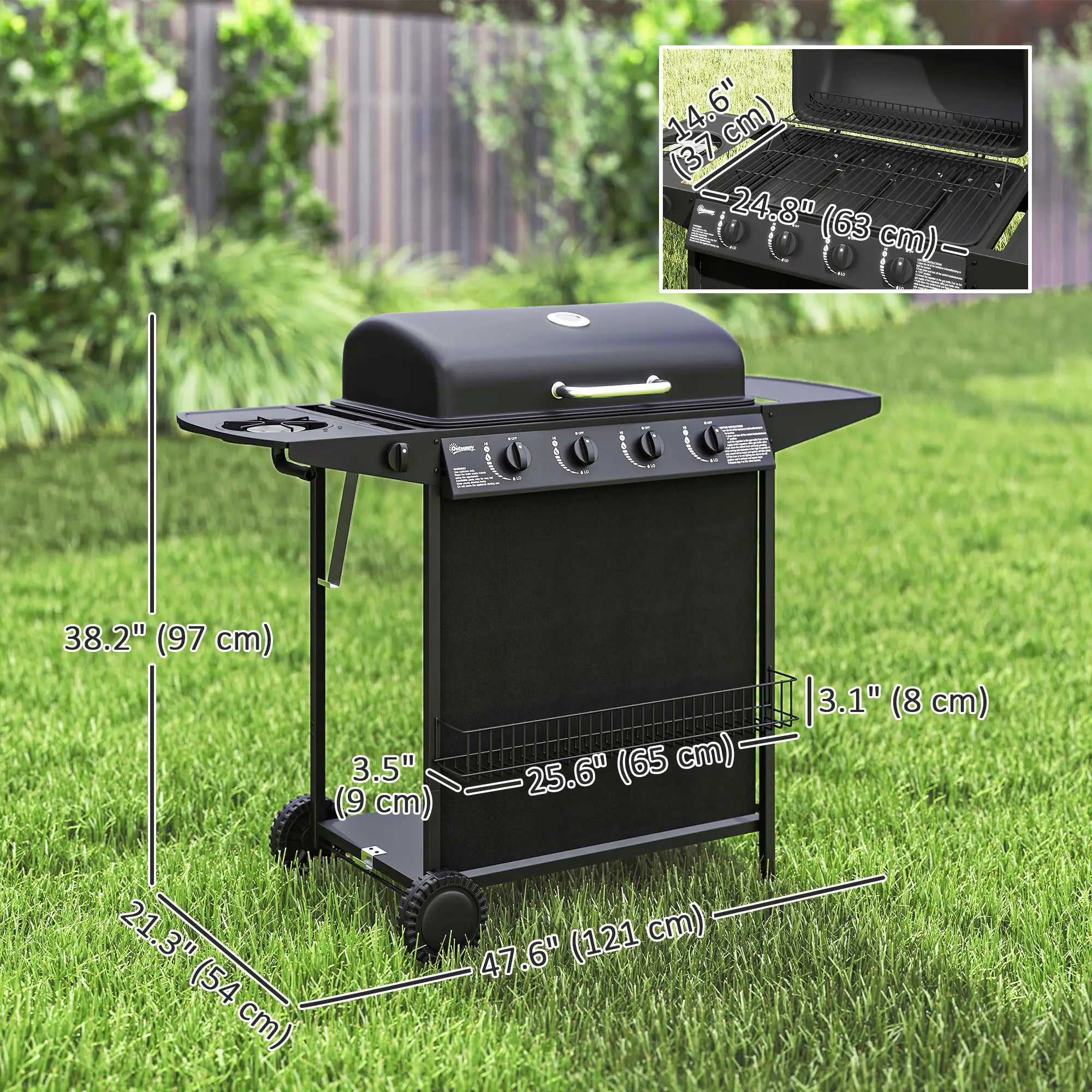 4+1 Burner Propane Gas BBQ Grill, Portable With Side Burner, Thermometer, Black Propane Gas Grills at Gallery Canada