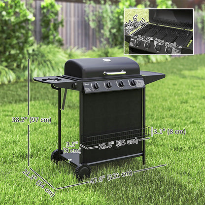 4+1 Burner Propane Gas BBQ Grill, Portable With Side Burner, Thermometer, Black Propane Gas Grills at Gallery Canada