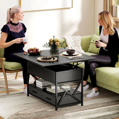 Modern Lift Top Coffee Table, Fabric Drawers, Hidden Storage, Distressed Black Coffee Tables at Gallery Canada