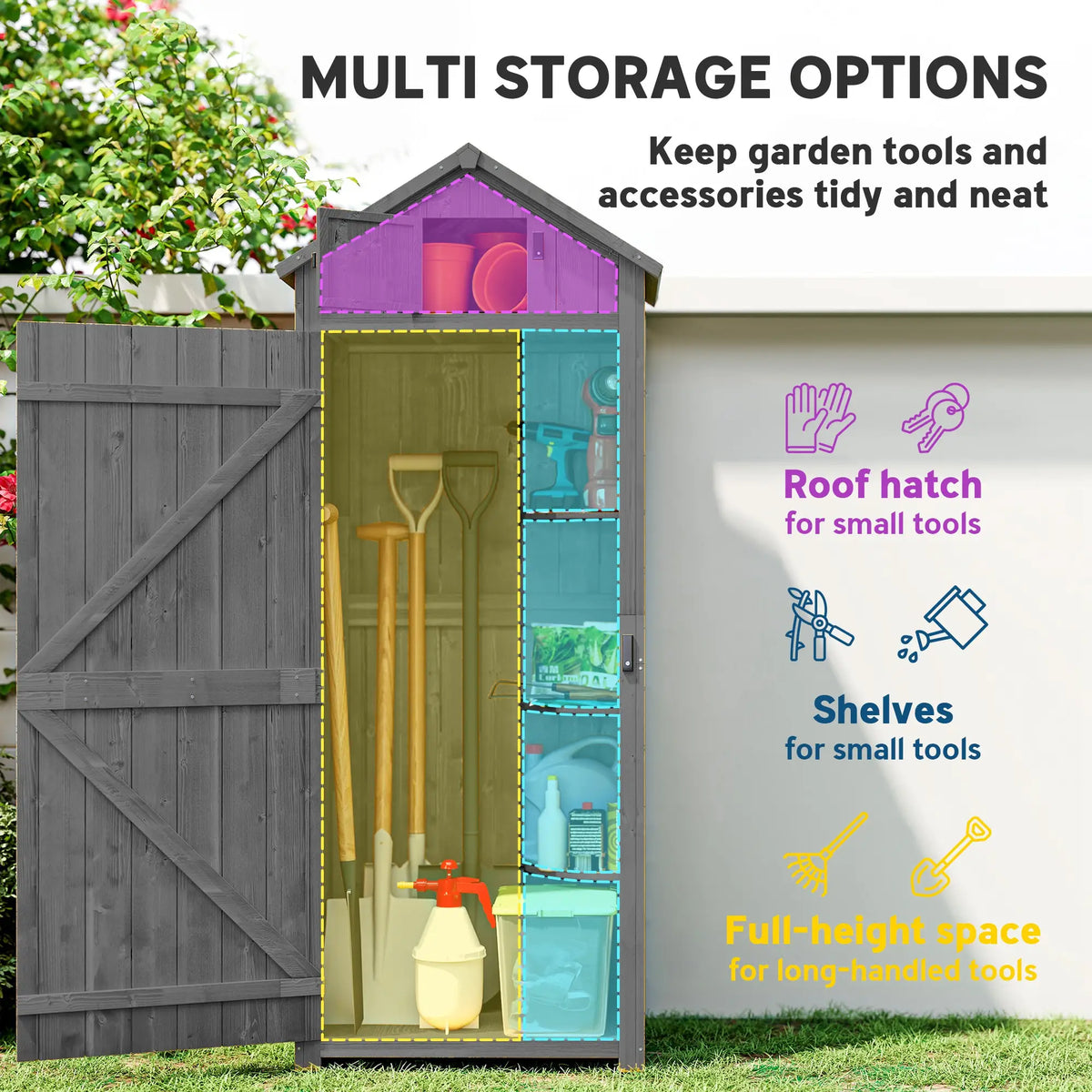 30" x 21" x 71" Garden Storage Shed, Water-Resistant, Grey Sheds at Gallery Canada