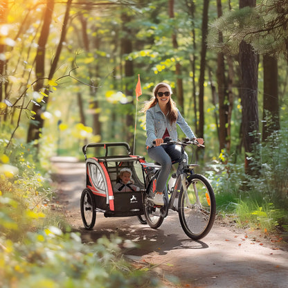 3-In-1 Bike Trailer, Running Stroller, 2 Seats, 5-Point Harness, Storage, Red Kids Bike Trailers at Gallery Canada