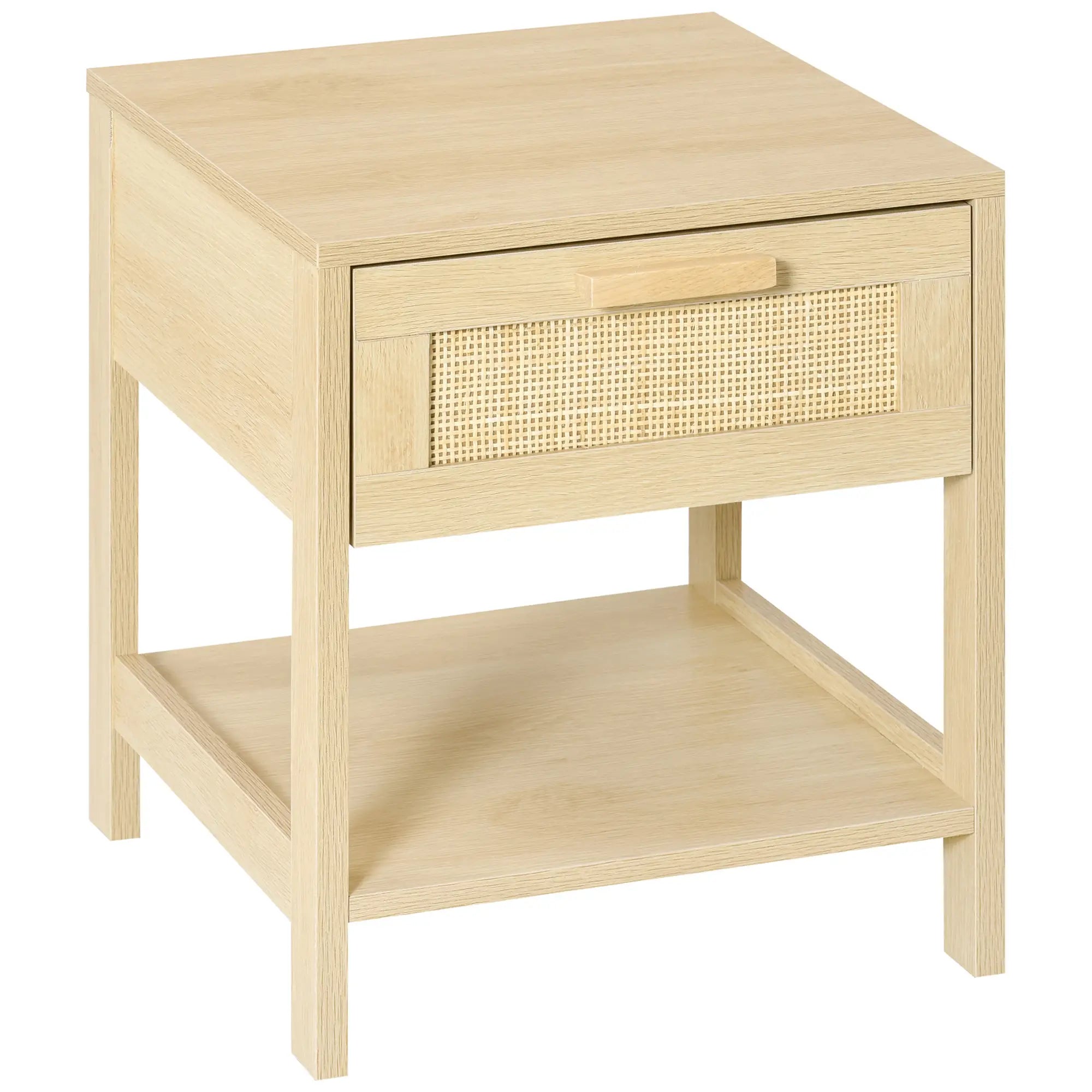 Narrow Nightstand with Rattan, Drawer, Storage Shelf, Natural Bedside Tables Natural at Gallery Canada