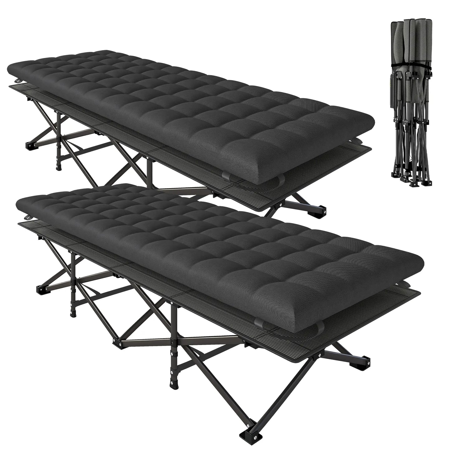 32" Extra Wide Folding Camping Cot Set, Soft Pad, Non-Slip Feet, Carry Bag, Black Camping Cots at Gallery Canada
