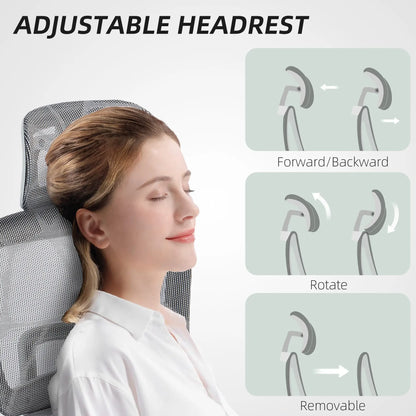 Mesh Office Chair, 3D Armrest, High Back, Lumbar Support, 135° Recline, Adjustable Headrest, Grey Executive & Manager Chairs at Gallery Canada