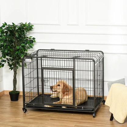 Heavy Duty Folding Dog Crate, Large Size 43" x 28" x 31", Double Doors, Lockable Wheels Tray Houses, Kennels & Pens at Gallery Canada