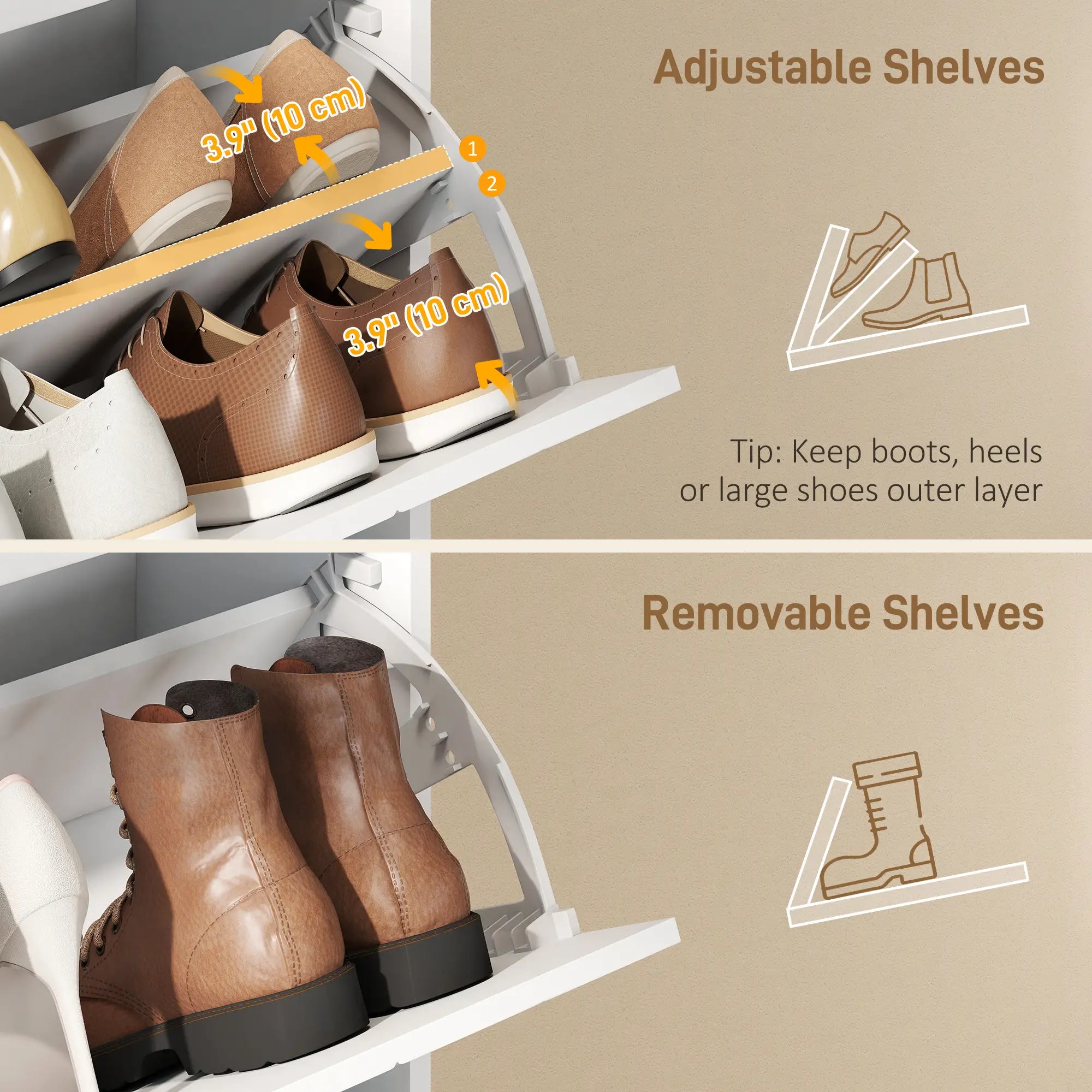 Shoe Cabinet, 3 Flip Drawers, Adjustable Shelves, White Shoe Storage Cabinets & Racks at Gallery Canada