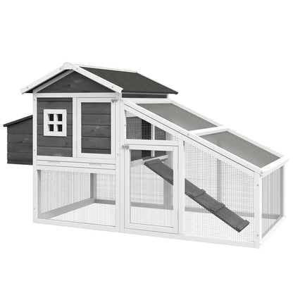 69 Wooden Chicken Coop with Run, Nesting Box, Tray, Grey Chicken Coops White and Grey at Gallery Canada