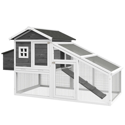 69 Wooden Chicken Coop with Run, Nesting Box, Tray, Grey Chicken Coops White and Grey at Gallery Canada