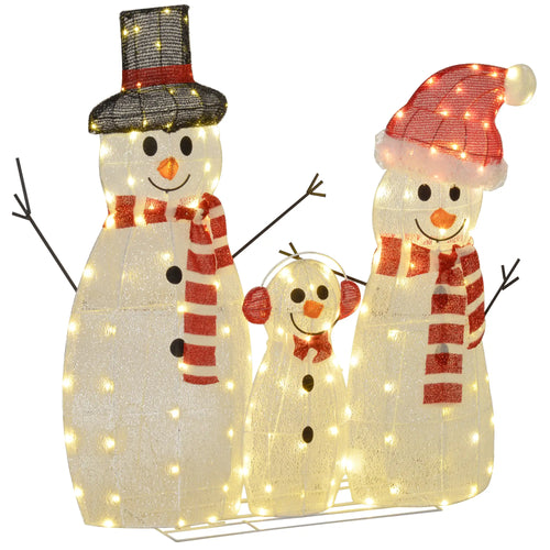 3-Piece Lighted Snowman Set, Indoor Outdoor Christmas Decor, White