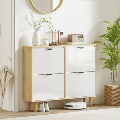 Narrow Shoe Cabinet, 4 Flip Drawers, Adjustable Shelves, Holds 20 Pairs, White Shoe Storage Cabinets & Racks at Gallery Canada