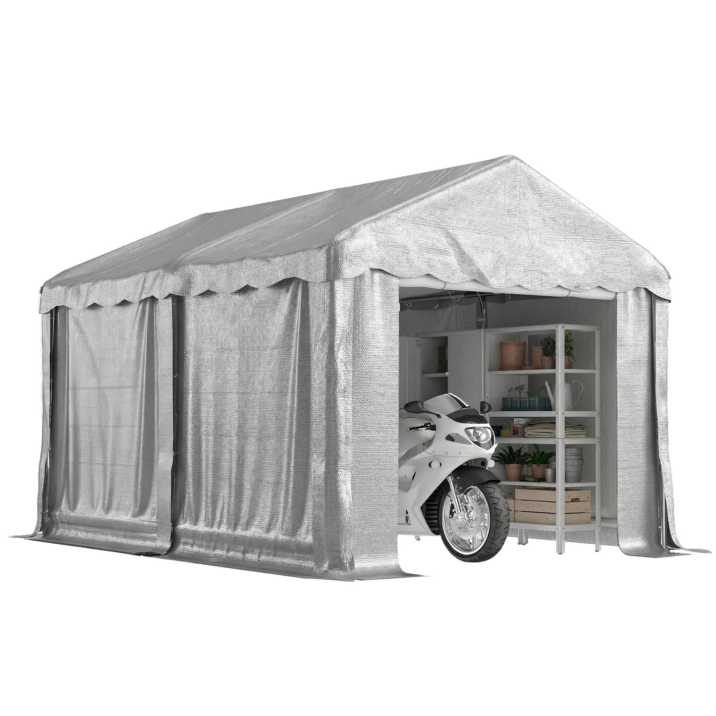 Portable Shed, 13' x 10', Roll-up Zipper Door, Removable Sidewalls, Light Grey Portable Shed at Gallery Canada