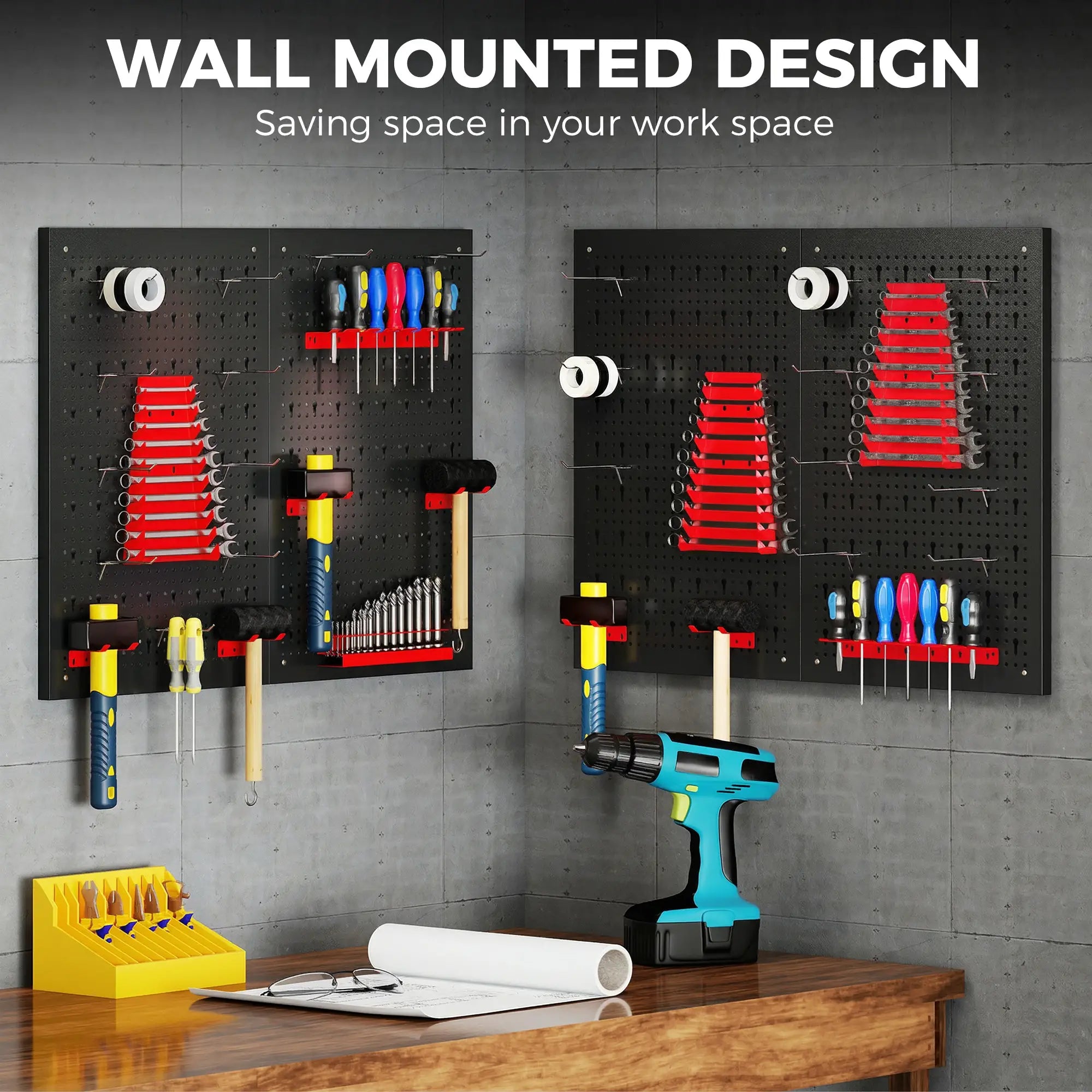 38 Piece Metal Peg Board with Accessories, Shelf Tool Organizer, Black and Red Tool Organizers at Gallery Canada