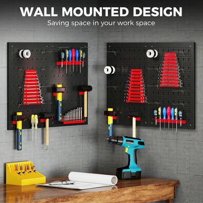38 Piece Metal Peg Board with Accessories, Shelf Tool Organizer, Black and Red Tool Organizers at Gallery Canada
