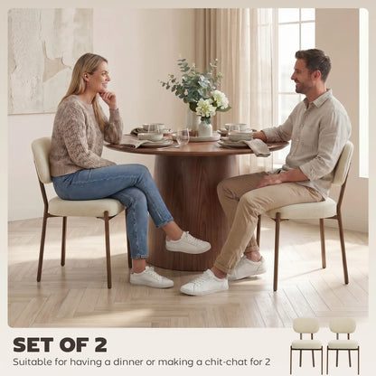 Upholstered Linen Fabric Kitchen Chairs, Modern Dining Chairs Set of 2 with Metal Legs, Beige