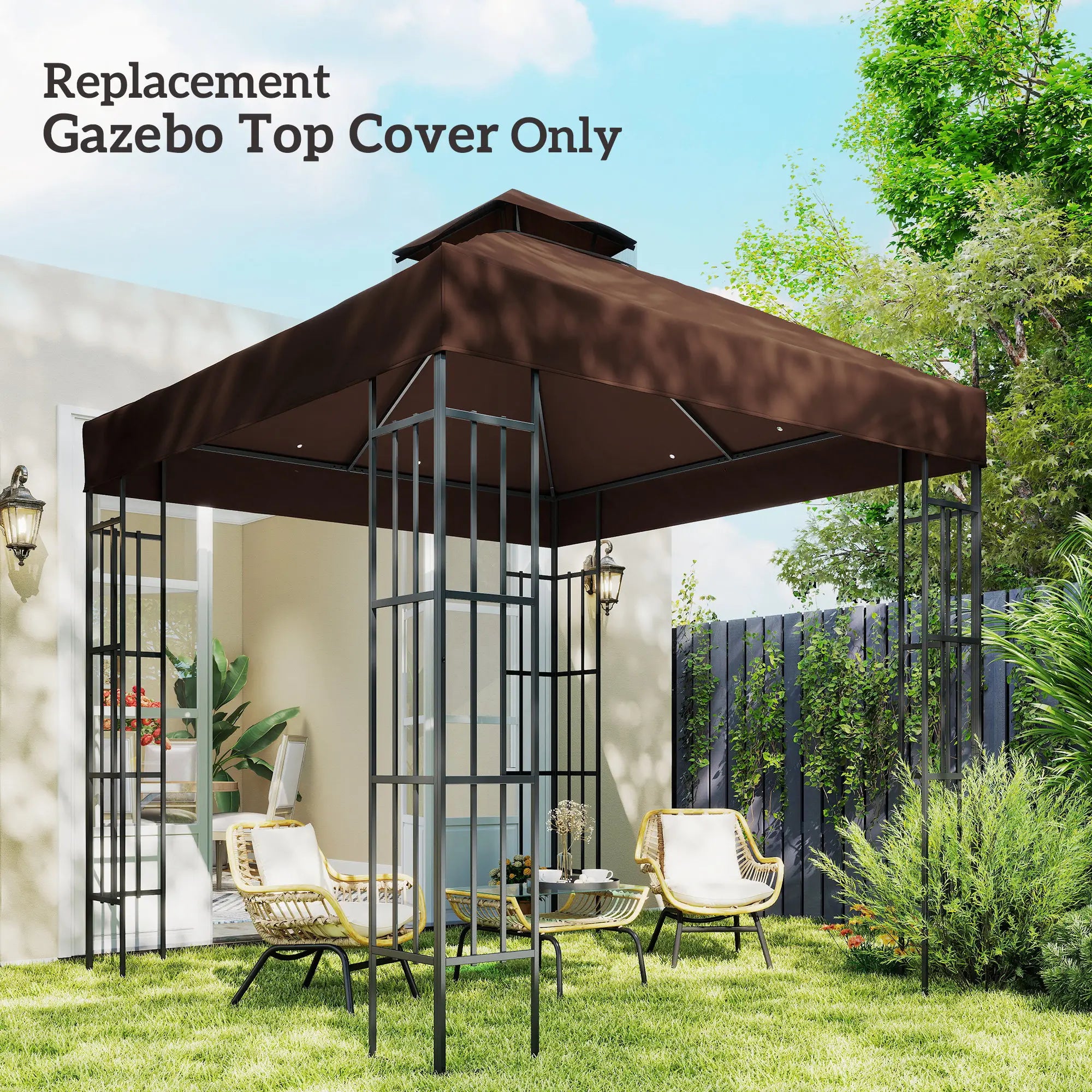 10' x 10' Gazebo Replacement Cover, 2-Tier Roof, UPF30+, Coffee Gazebo Canopy Replacement at Gallery Canada