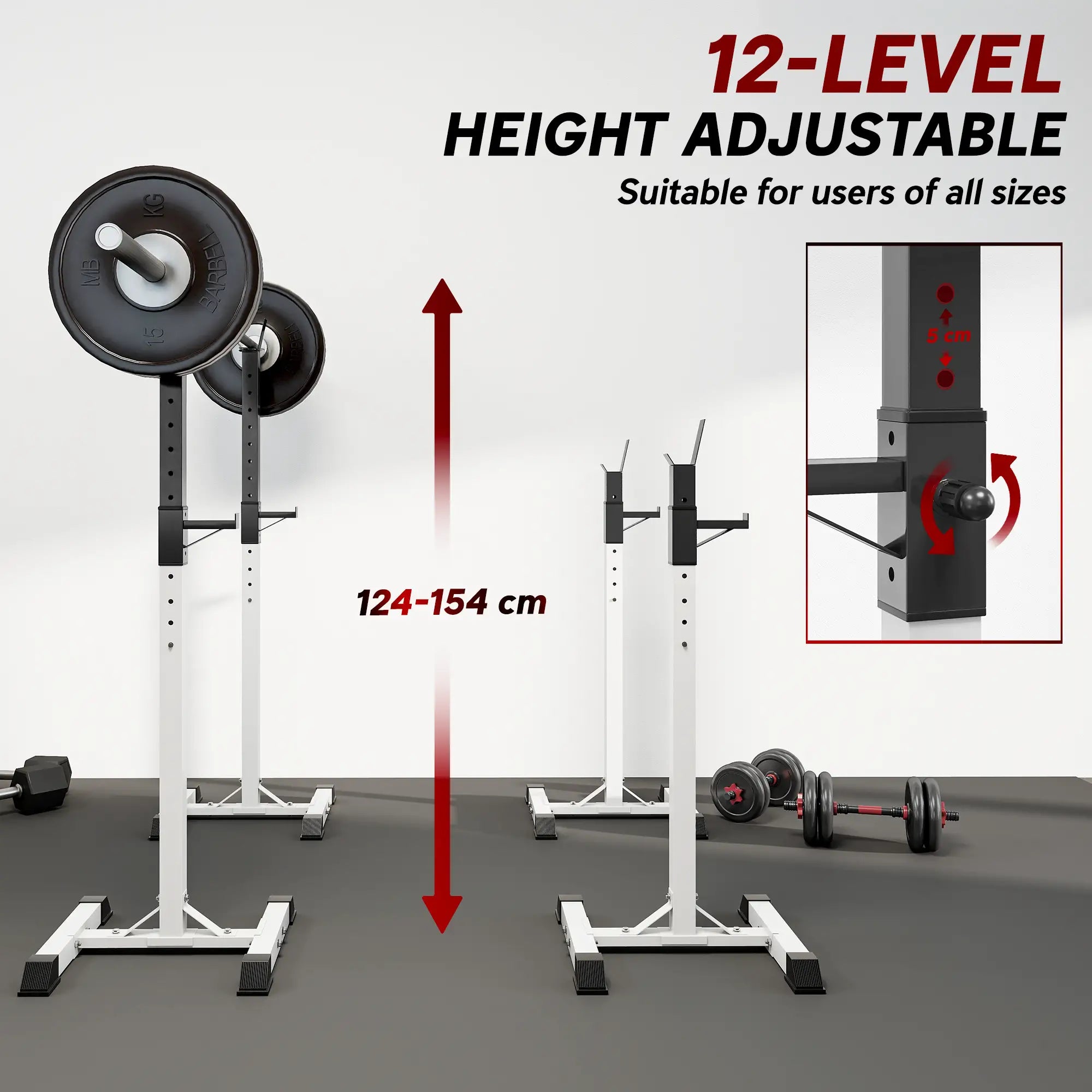 Adjustable Barbell Rack, Squat Stand, 2 Bars Holder, Black, White Power Towers at Gallery Canada