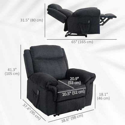 Manual Recliner Chair, Vibration Massage, Side Pockets, Corduroy, Black Sofas & Reclining Chairs at Gallery Canada