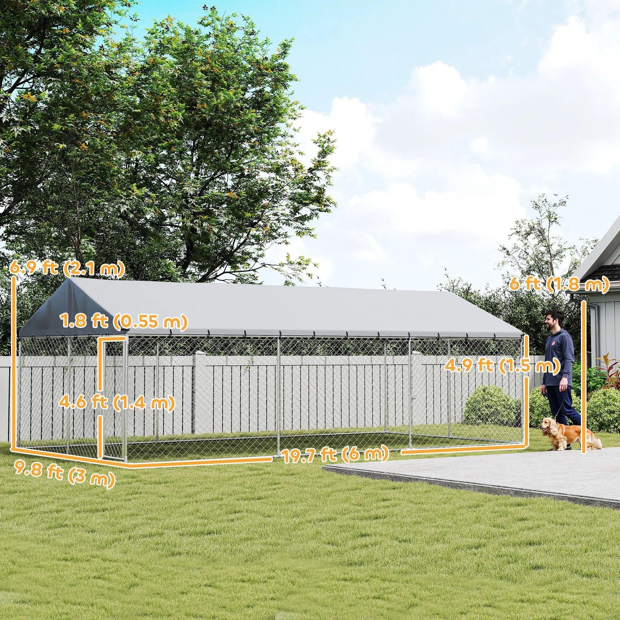 Galvanized Steel Outdoor Dog Kennel With Roof, Safety Locks, 19.7' x 9.8' x 7.1' Dog Kennels at Gallery Canada