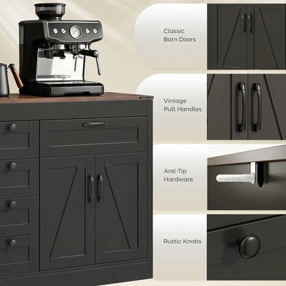 55" Sideboard Buffet Cabinet, Farmhouse Kitchen With Barn Doors, Black Bar Cabinets at Gallery Canada
