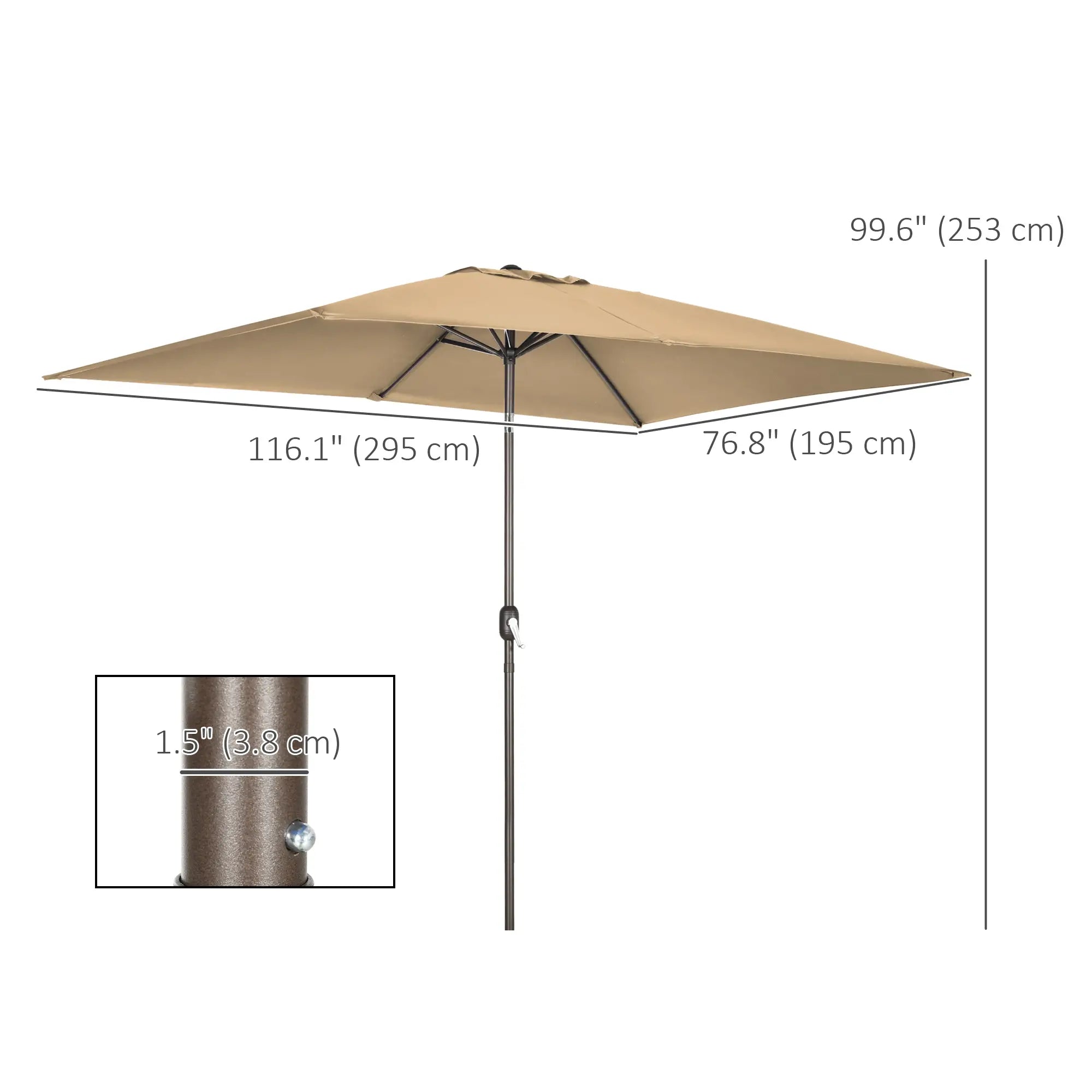6.5x10ft Rectangle Patio Umbrella, Aluminum Frame, Crank Handle, Tan Sun Umbrellas at Gallery Canada