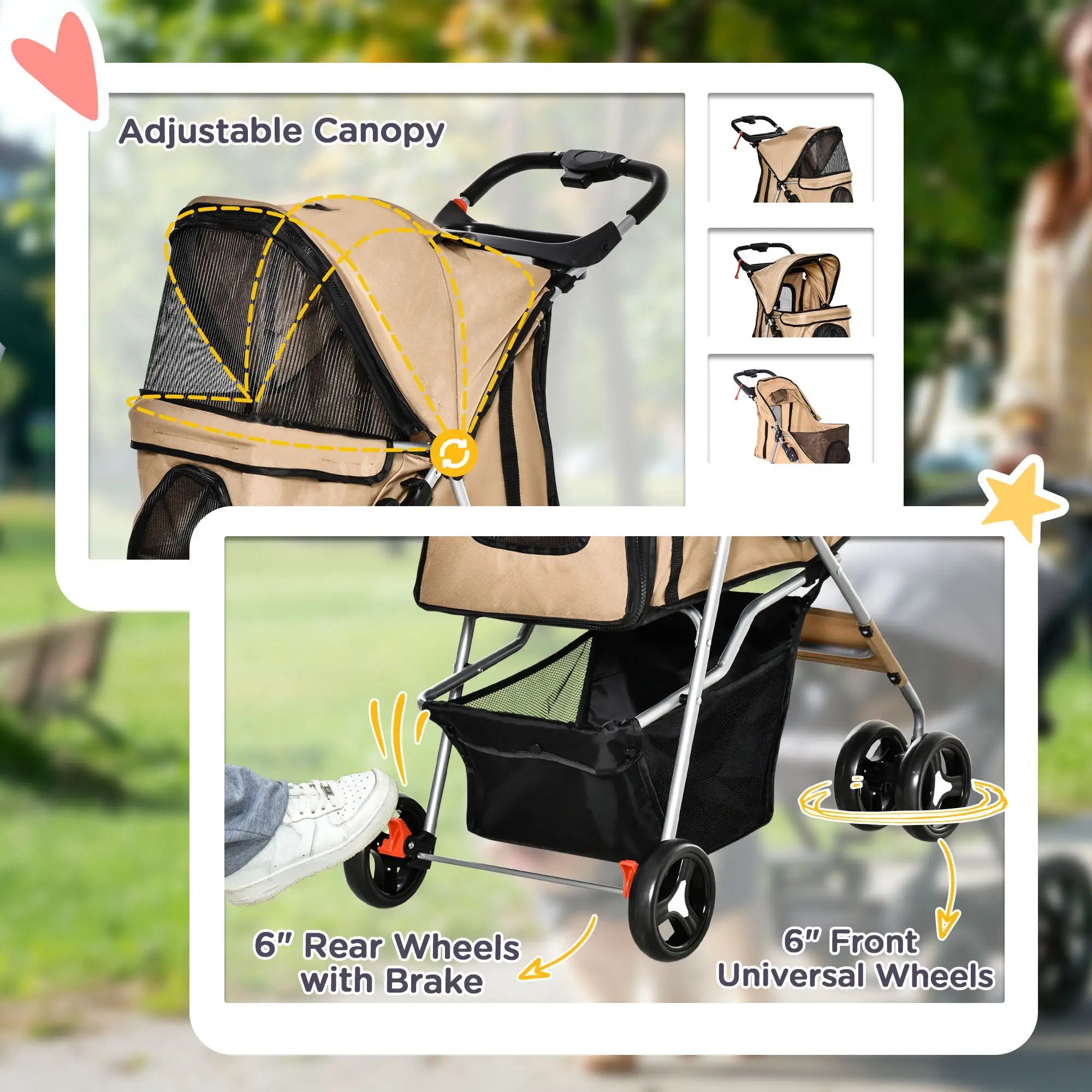 Foldable Pet Stroller, 4 Wheels, Storage Basket, Cup Holder, Coffee Dog Bike Trailers & Strollers at Gallery Canada
