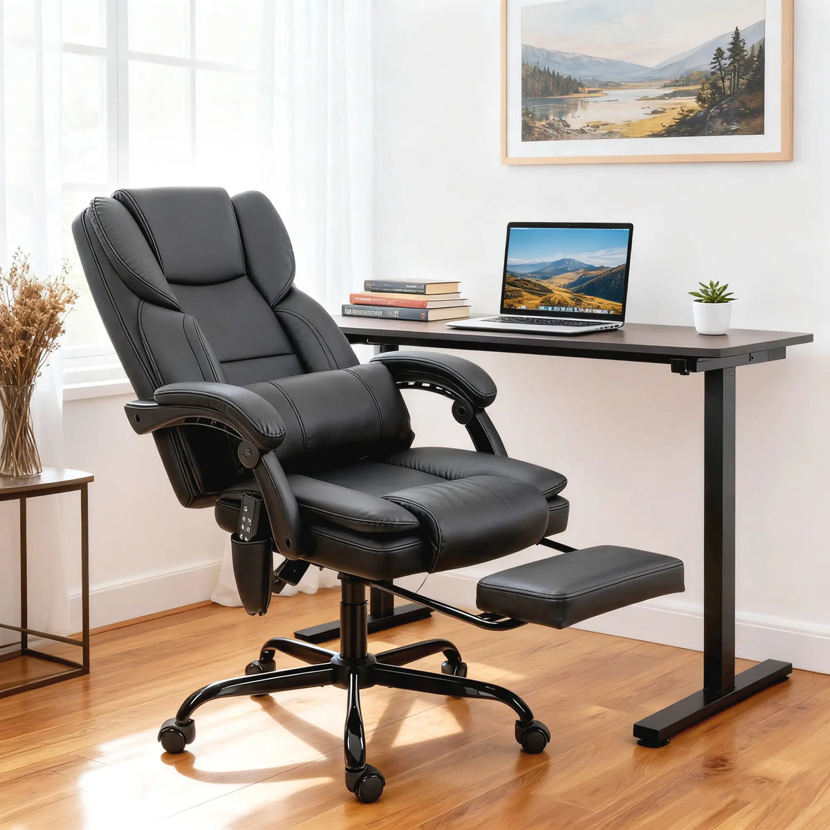 Massage Office Chair, Faux Leather Reclining Desk Chair with Lumbar Support, Footrest, Black Massage Chairs at Gallery Canada