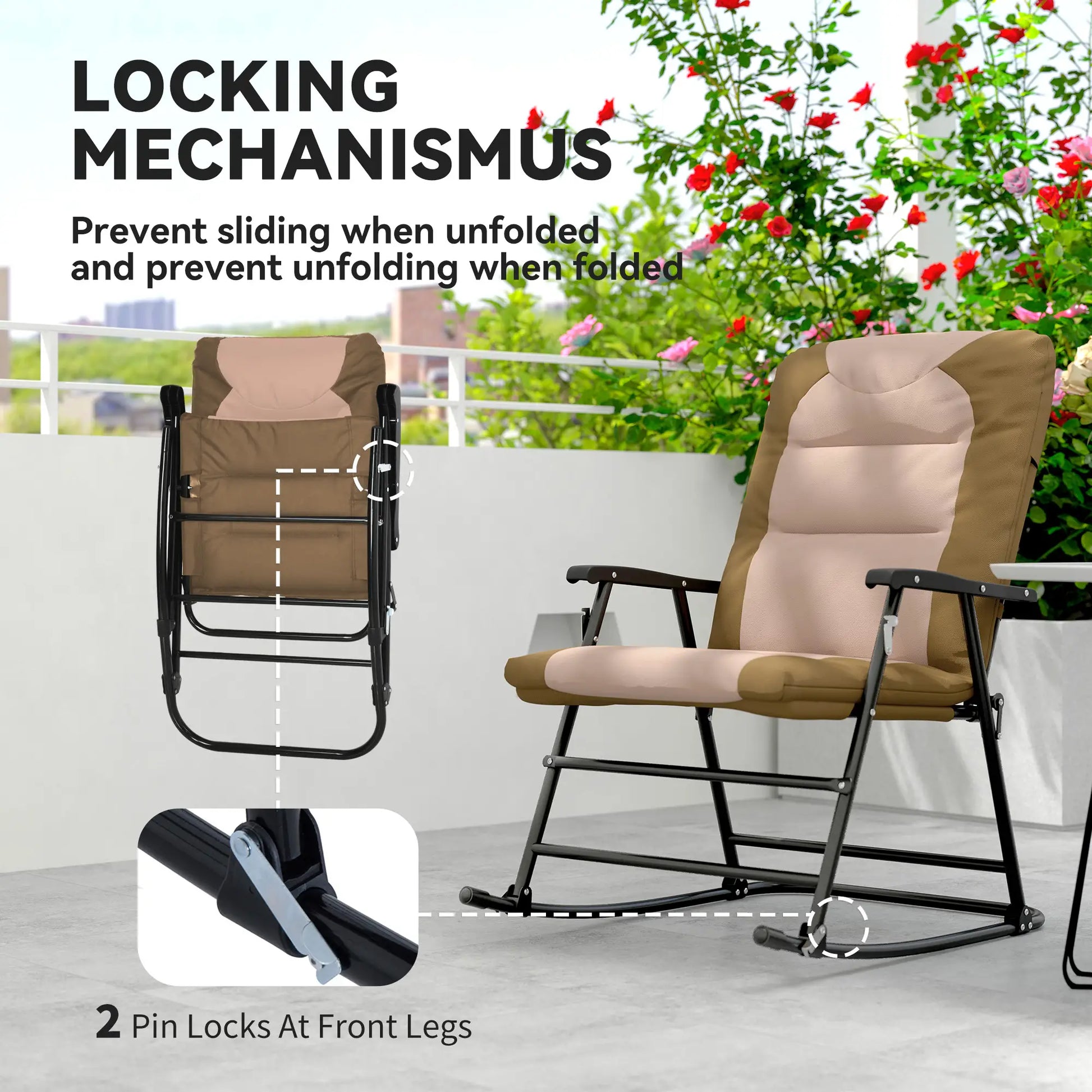 Folding Rocking Chair Set, 2 Padded Rockers with Armrest, Light Brown Outdoor Rocking Chairs at Gallery Canada