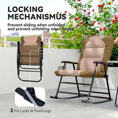 Folding Rocking Chair Set, 2 Padded Rockers with Armrest, Light Brown Outdoor Rocking Chairs at Gallery Canada