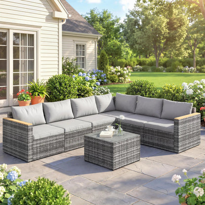 L-Shaped Wicker Patio Furniture Set, 7 Piece, Light Grey Patio Furniture Sets at Gallery Canada