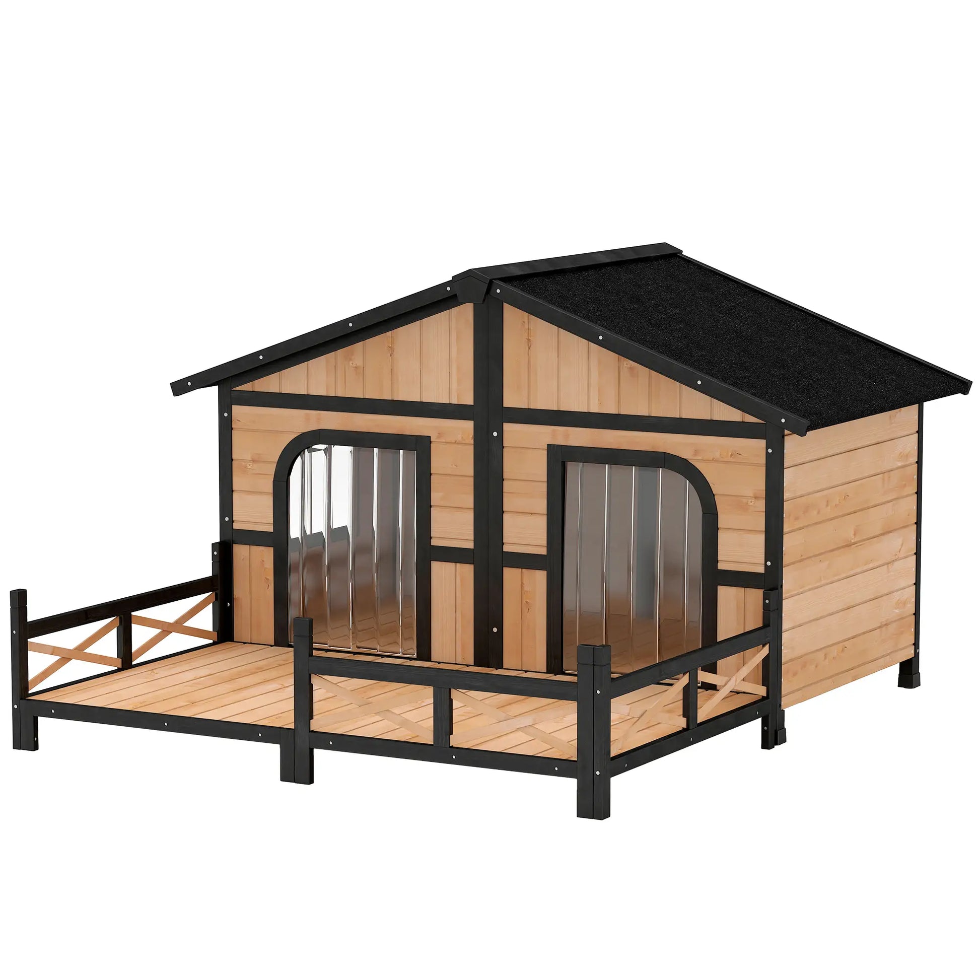 59"x64"x39" Wood Dog House, Outdoor Cabin-Style, Elevated Pet Shelter, Beige Houses, Kennels & Pens at Gallery Canada