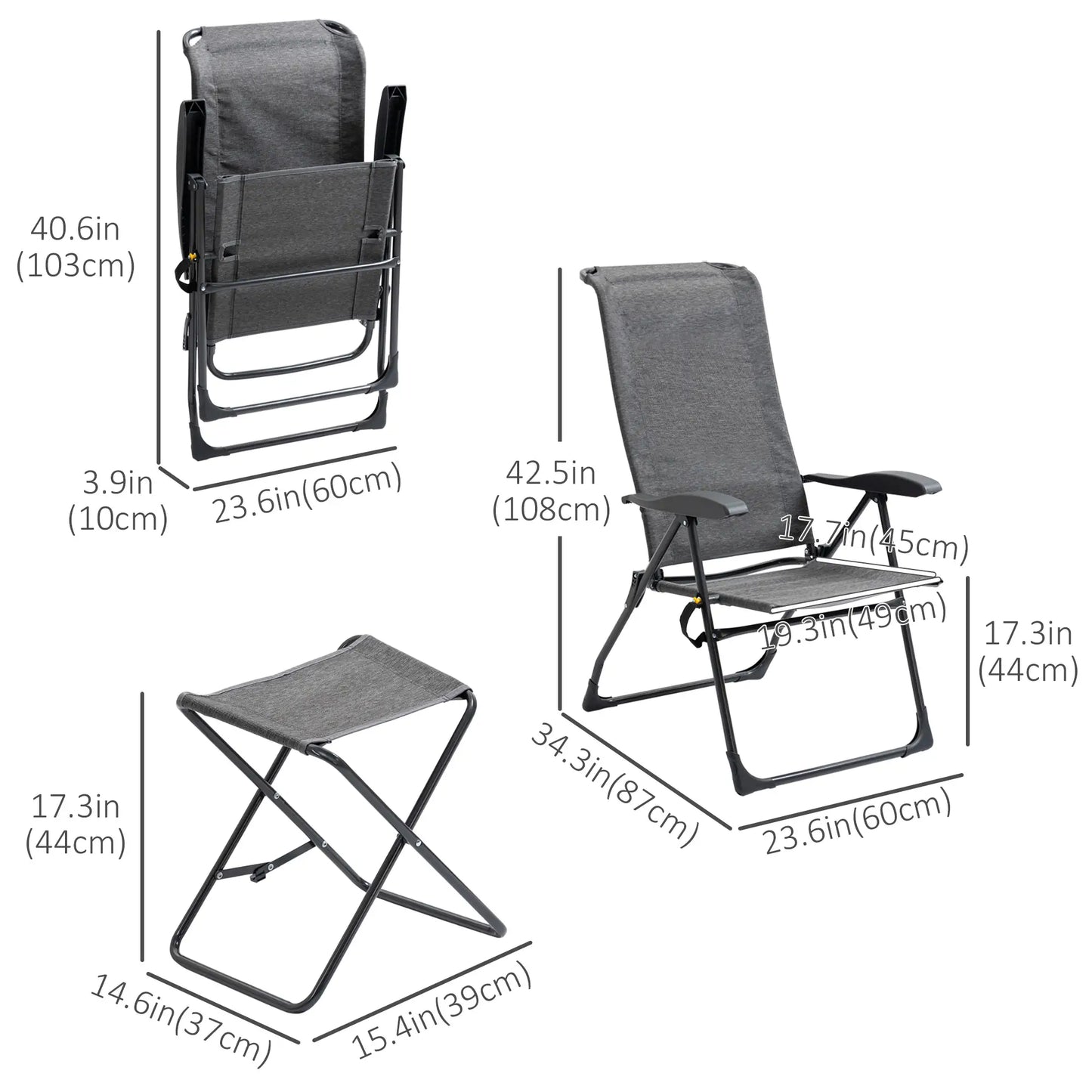Outdoor Lounge Chair, Recliner with Footrest, Storage Pocket, Black Grey Lounger Chairs at Gallery Canada