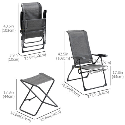Outdoor Lounge Chair, Recliner with Footrest, Storage Pocket, Black Grey Lounger Chairs at Gallery Canada