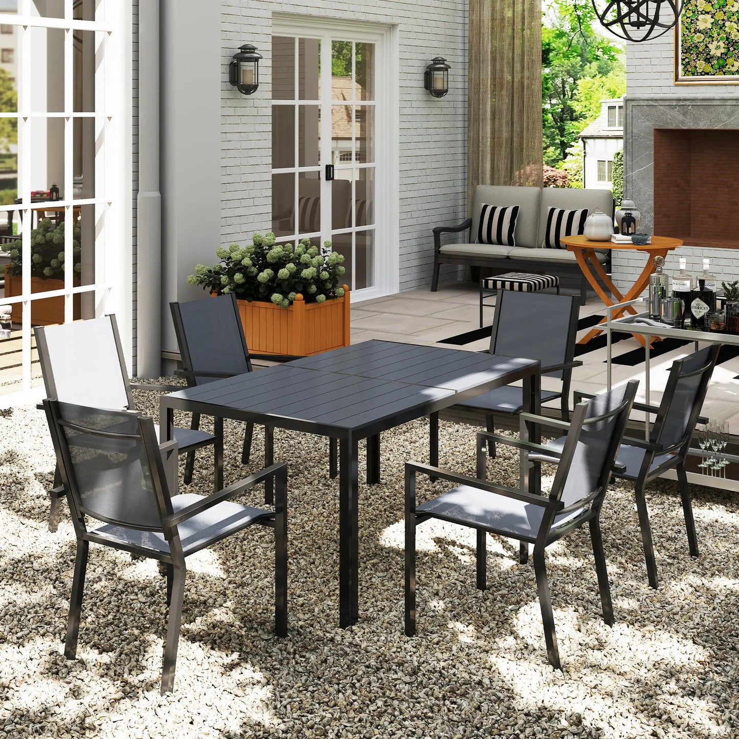 7-Piece Outdoor Dining Set, 6 Stackable Chairs, Rectangle Table, WPC Top Outdoor Dining Sets at Gallery Canada