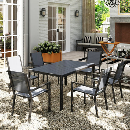 7-Piece Outdoor Dining Set, 6 Stackable Chairs, Rectangle Table, WPC Top Outdoor Dining Sets at Gallery Canada