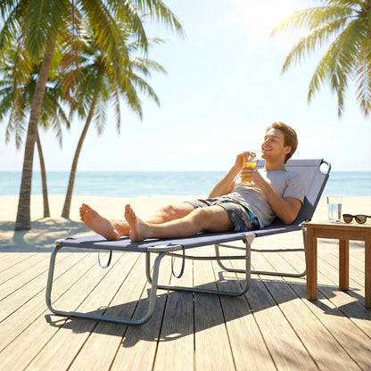 Folding Outdoor Lounge Chair, Reclining Tanning Chair, Navy Blue Lounger Chairs at Gallery Canada