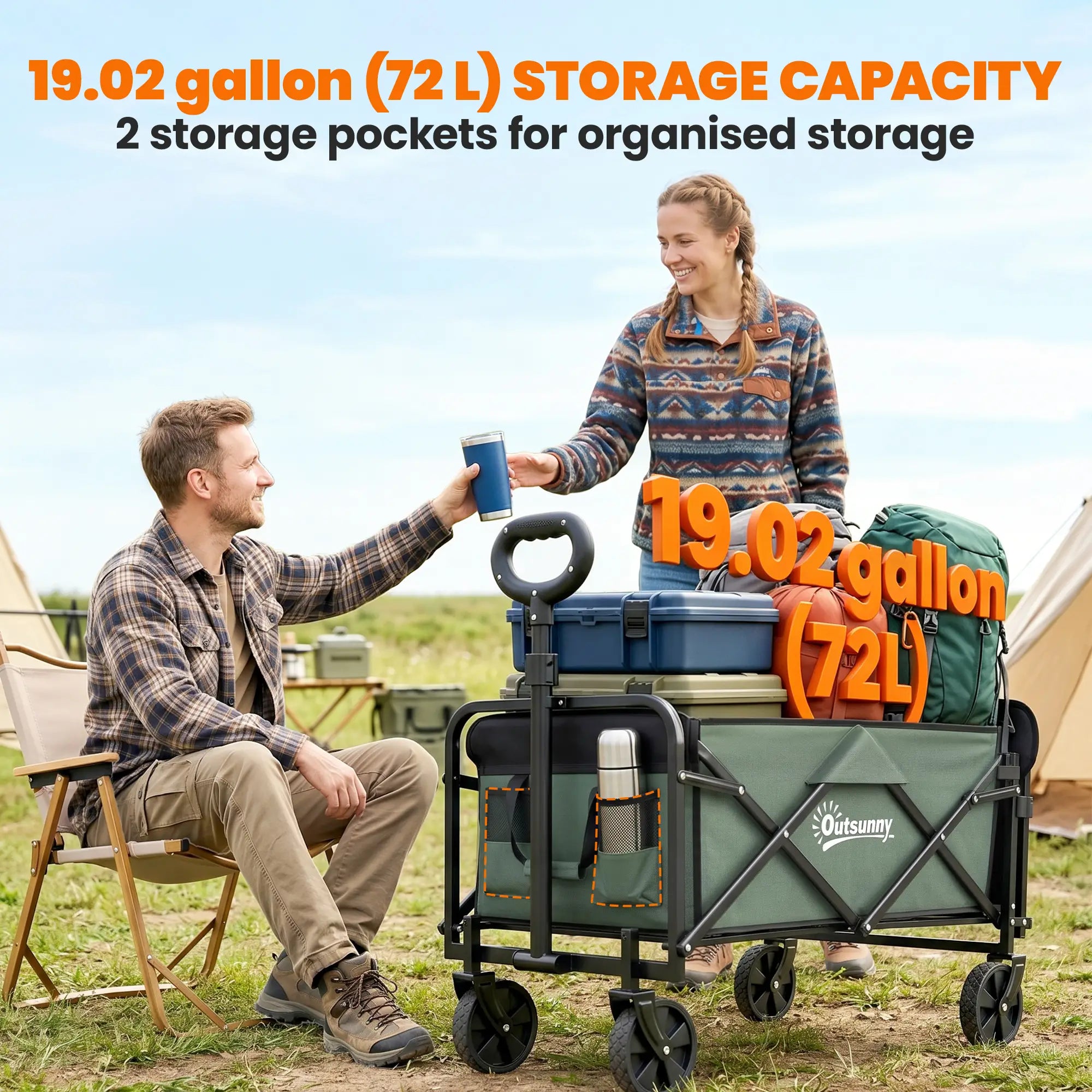 Foldable Collapsible Wagon Cart, 72L & 198 LBS Capacity, Green Folding Garden Carts at Gallery Canada