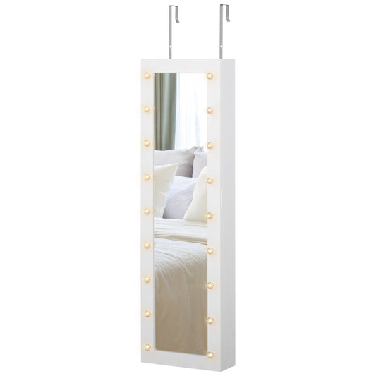 Jewelry Armoire with Mirror, Jewelry Cabinet with 18 LED Lights, Wall-Mounted and Over-The-Door Cabinet with 3 Mountable Heights and Drawer, White at Gallery Canada