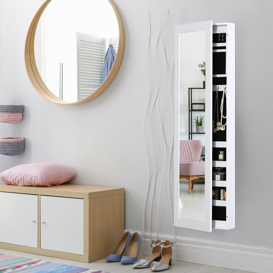 Jewelry Cabinet with Full Length Mirror, Wall Mounted Jewelry Armoire Storage Organizer, White - Gallery Canada