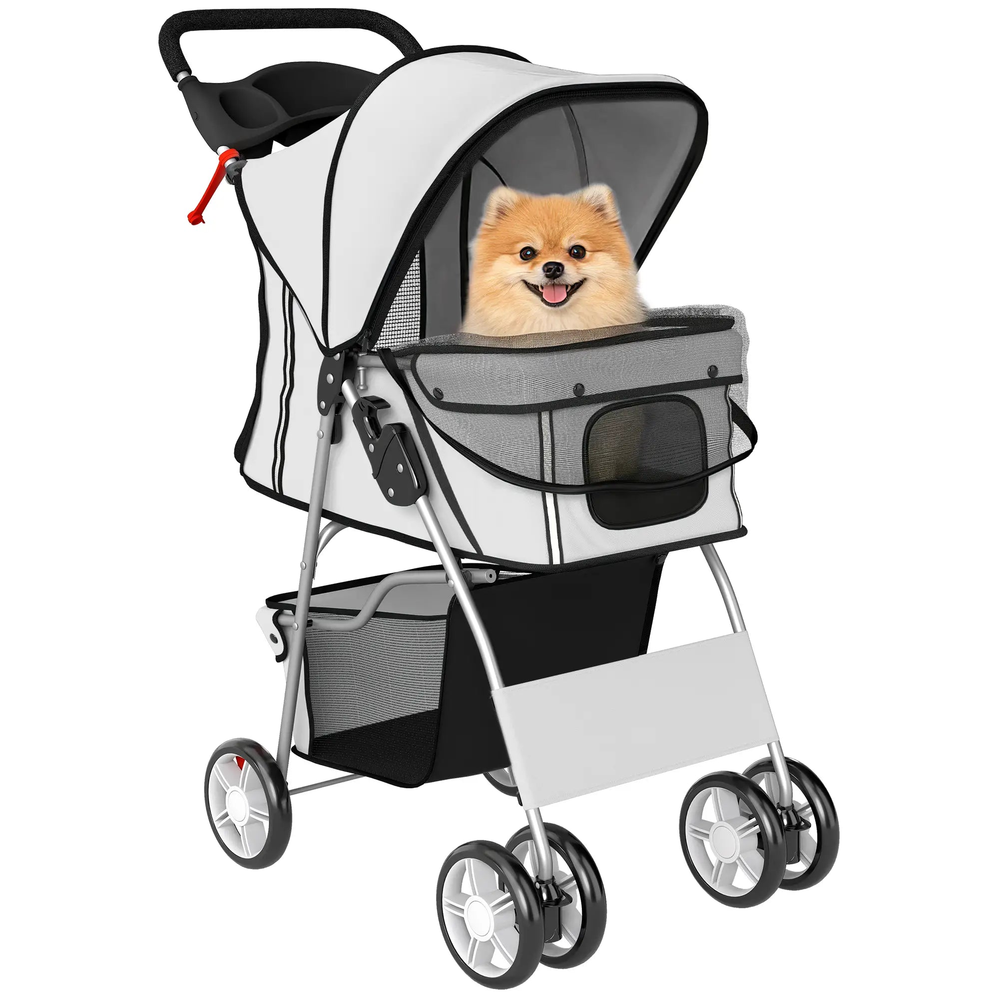 Foldable Pet Stroller, With Wheels, Reflective Strips, Brake, Pad, Basket, Grey Dog Bike Trailers & Strollers at Gallery Canada