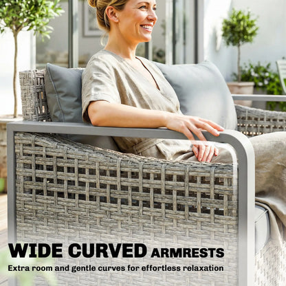 Rattan Wicker Sofa, 3-Seater Outdoor Couch With Cushions, Grey Patio Furniture Sets at Gallery Canada