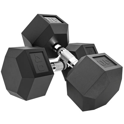 2x40 Lbs Rubber Hex Dumbbell, Weight Barbell for Gym, Black