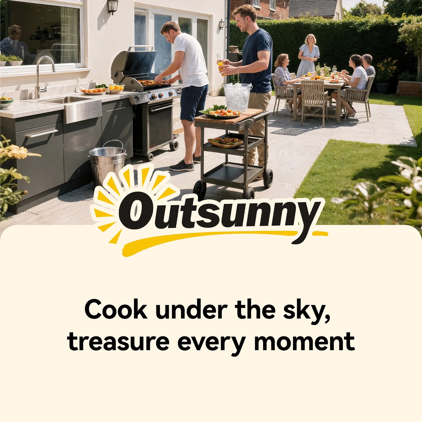 Outdoor Grill Cart, Pizza Oven Stand, 3-Tier Rolling Kitchen Prep Station, Black Outdoor Grill Carts at Gallery Canada