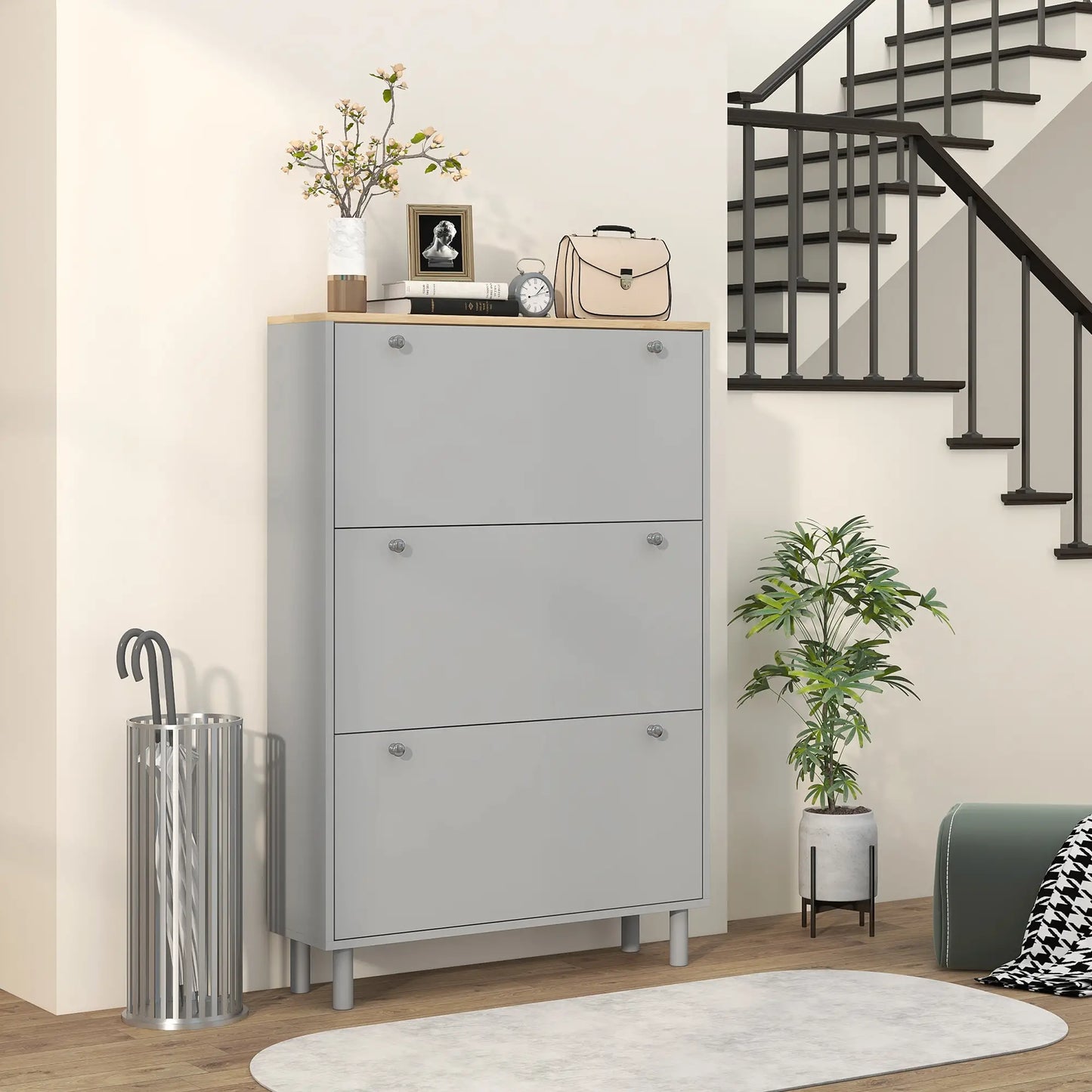 Shoe Storage, 3 Flip Drawers, Adjustable Shelves, 24 Pairs, Grey