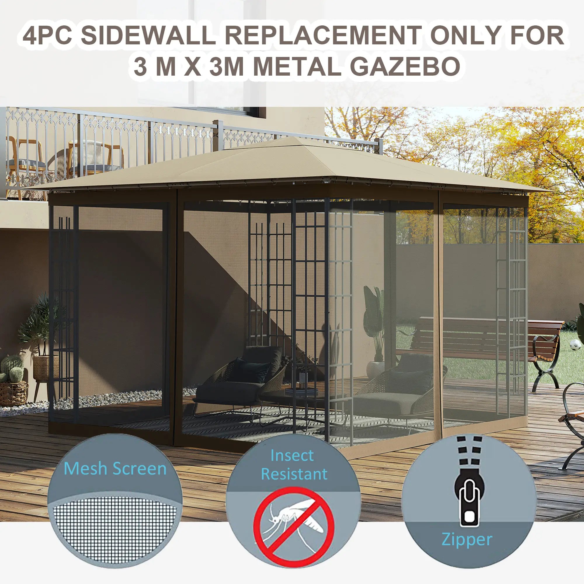 Replacement Mosquito Netting, Gazebo 10' x 10', Khaki, Black Gazebo Sidewalls at Gallery Canada