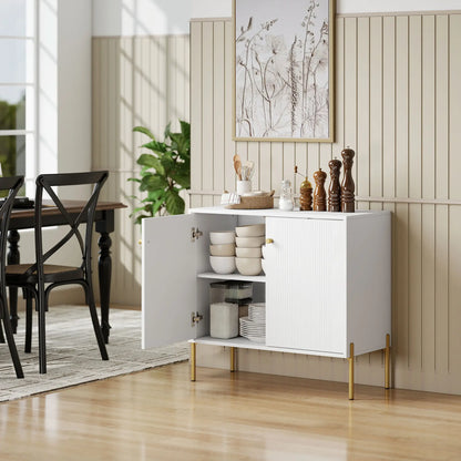 Sideboard, Modern Buffet Cabinet, Fluted Doors, Adjustable Shelf, White Storage Cabinets at Gallery Canada