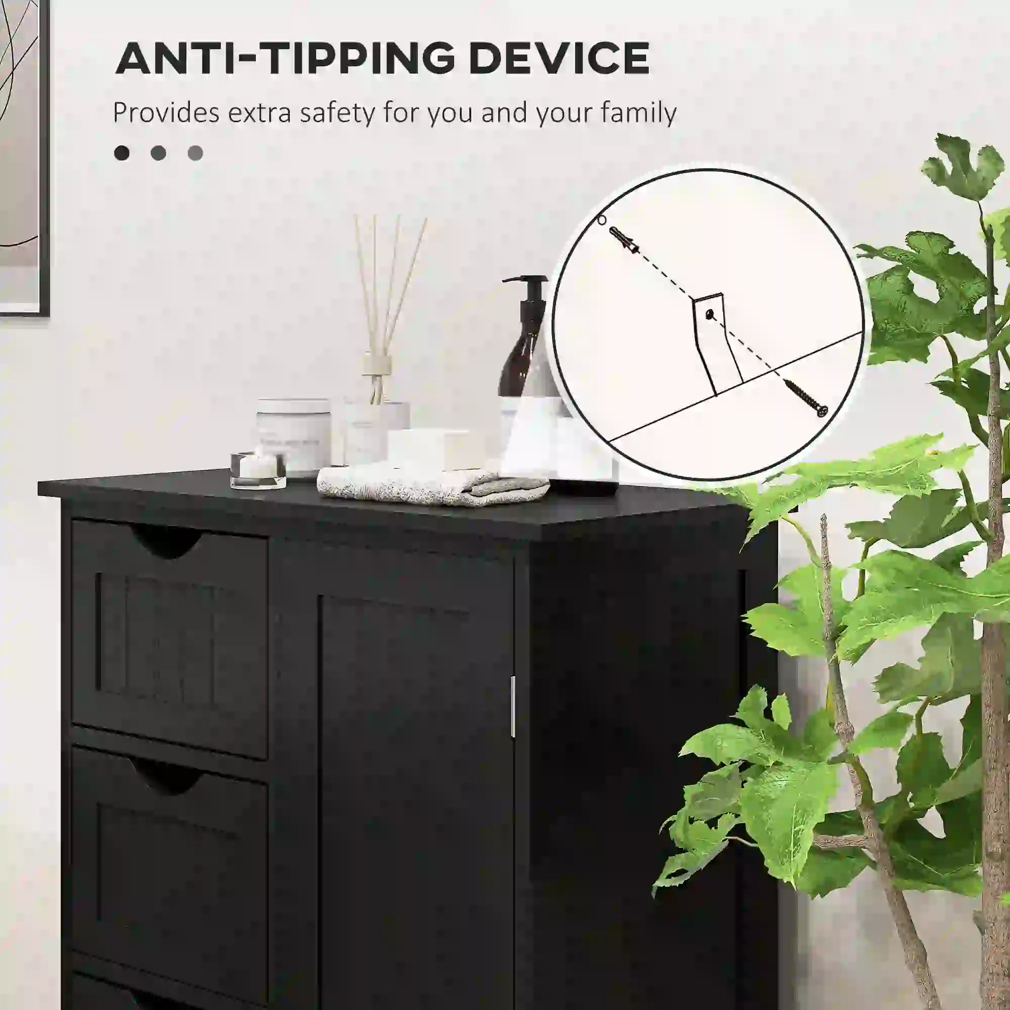 Bathroom Storage Cabinet, Adjustable Shelf, 4 Drawers, Black Bathroom Cabinets at Gallery Canada