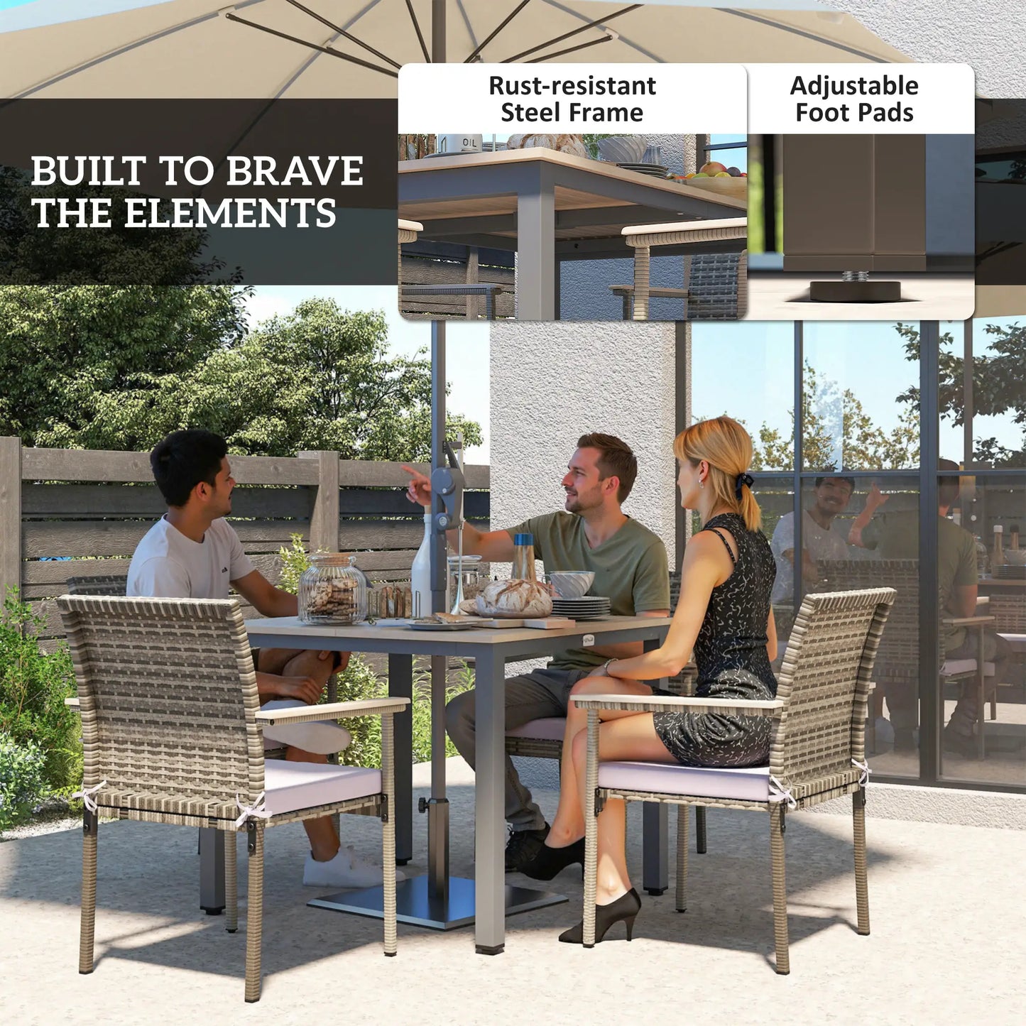 5-Piece Wicker Outdoor Furniture Set, Rattan Patio Dining with Cushions, Grey Patio Furniture Sets at Gallery Canada