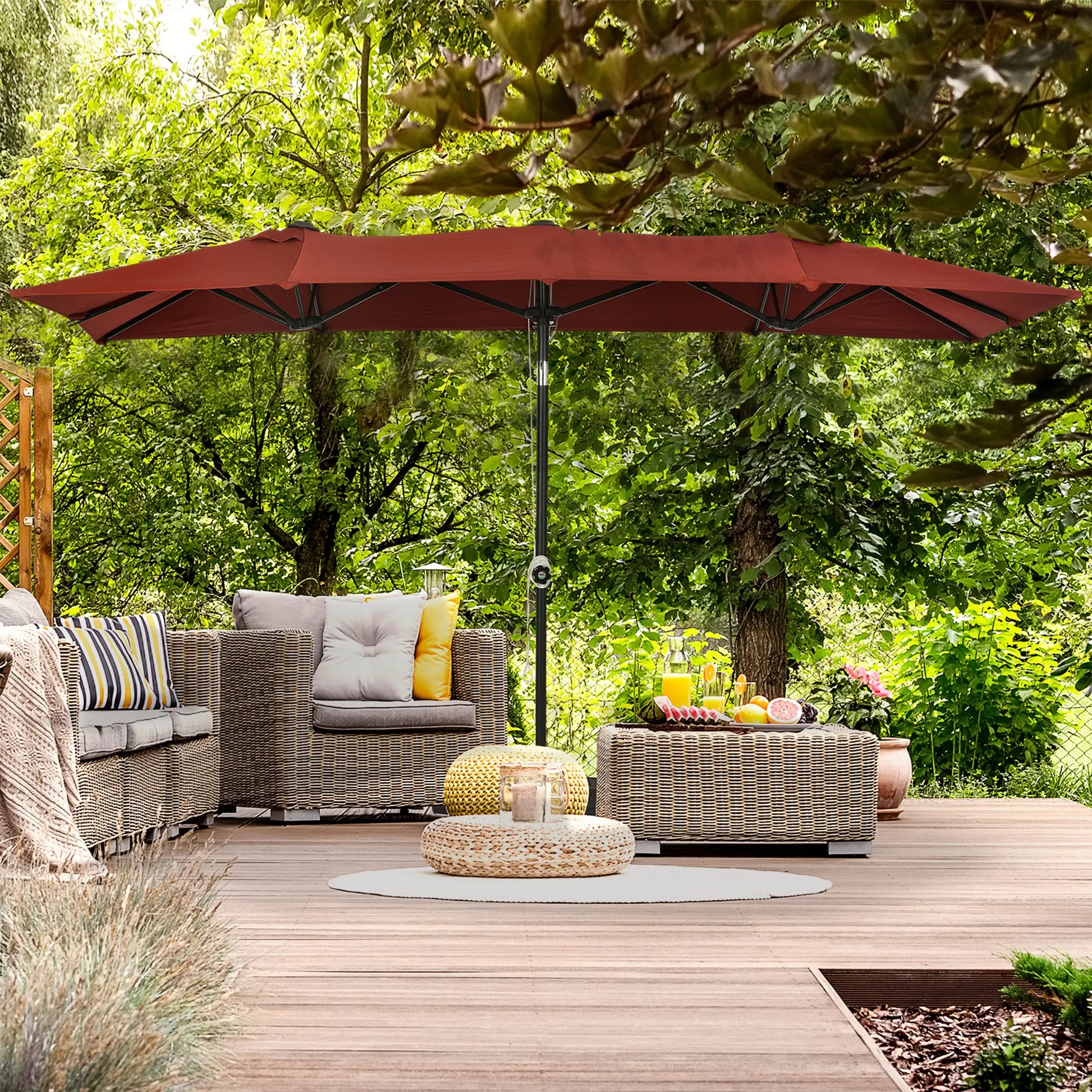 Double-Sided Patio Umbrella with Tilt, Adjustable Height, 12 Ribs, Wine Red Sun Umbrellas at Gallery Canada