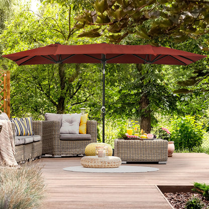 Double-Sided Patio Umbrella with Tilt, Adjustable Height, 12 Ribs, Wine Red Sun Umbrellas at Gallery Canada