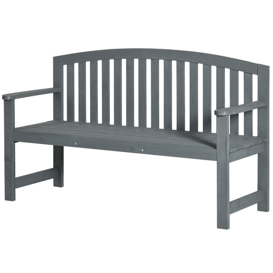 Wooden Bench, Outdoor Bench with Slatted Design, Backrest, Armrests for Garden, Park, Backyard, Grey